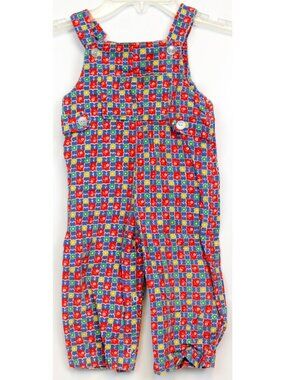 Vtg Tiny Tots Originals 2T Corduroy Overalls Jumper Girl Boy Geometric Flower